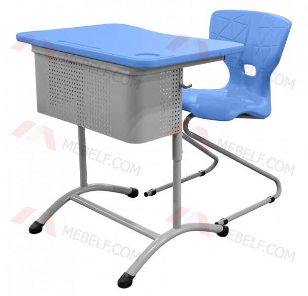 Школьный стол с перфорированным экраном ШСТ13 и стильный школьный стул ШС13, голубой